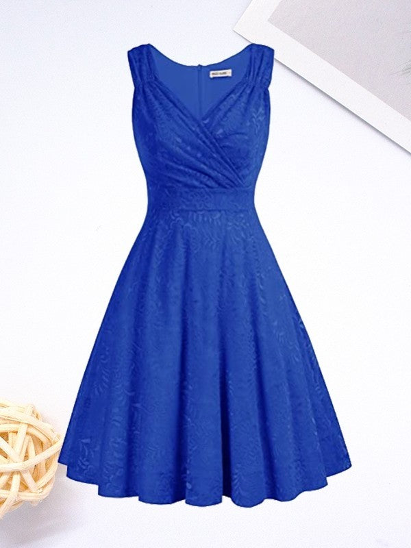 Wholesale A-Line/Princess Lace Ruched V-neck Sleeveless Short/Mini Dresses